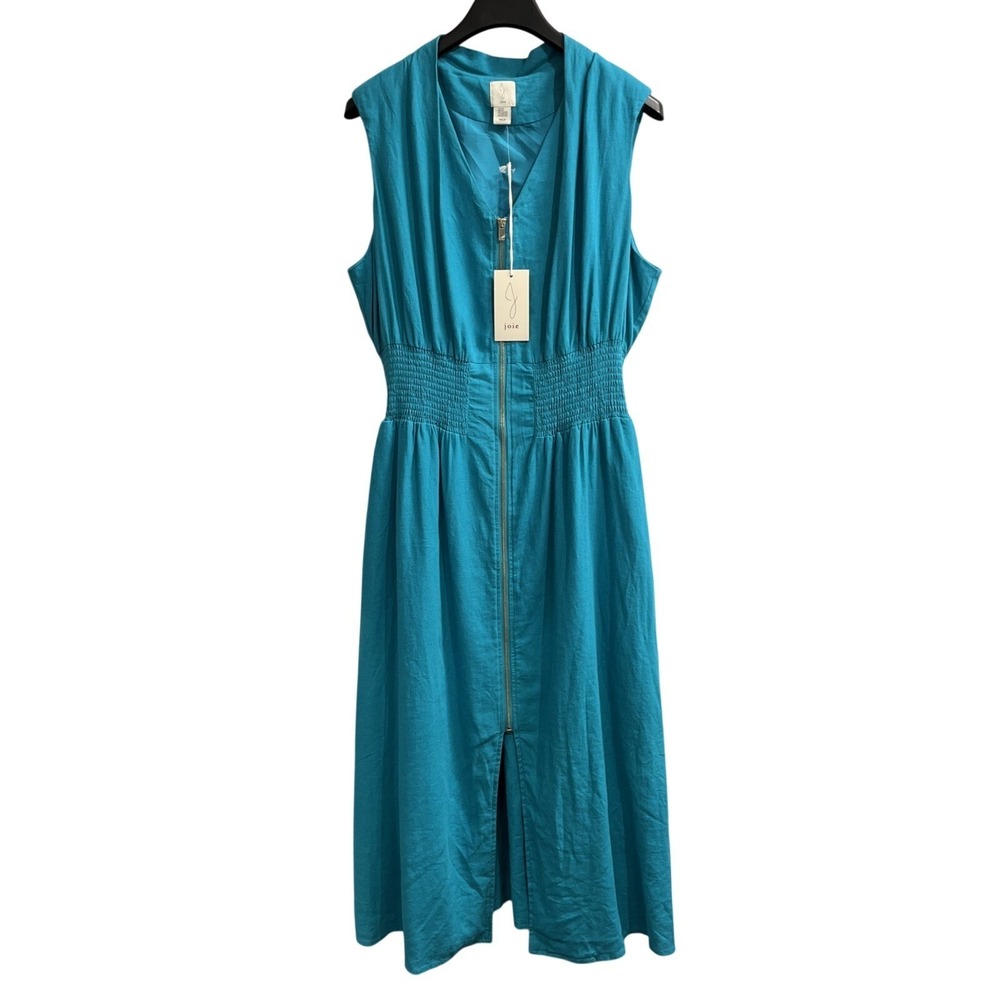 Joie Dress Linen Blend Smocked Waist Full Zip Maxi‎ Size 2X Beach Coastal Resort